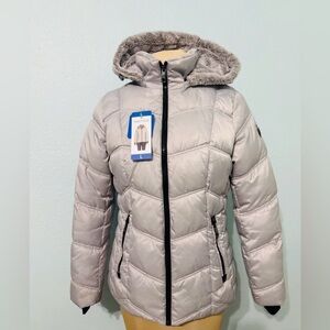 Nautica Women Quilted Puffer Detachable Hood Jacket  Gray Silver Large NWT